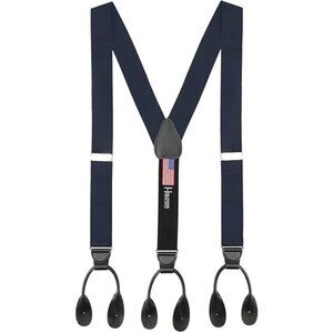HOLD'EM Men Suspender Y-Back Leather Trimmed Button End Non-Stretch - Navy